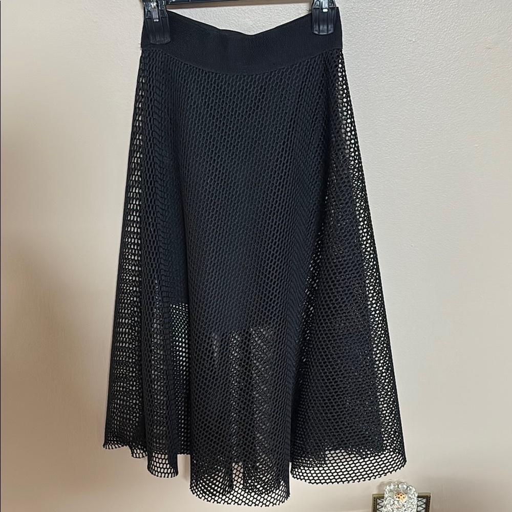 Elegant Black Mesh midi / mini Combo evening skirt party wide elastic pull on S